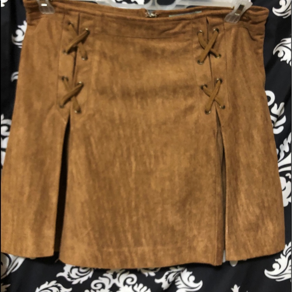 Brown suede midi skirt L